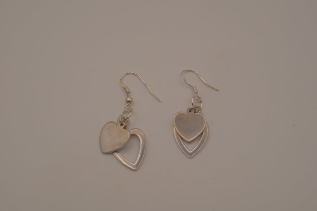 Sterling silver Open and solid double heart dangle earrings
