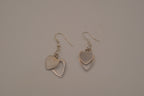 Sterling silver Open and solid double heart dangle earrings