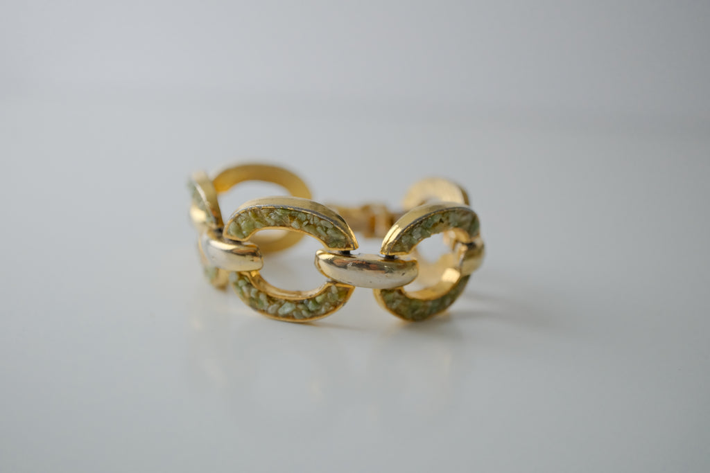 Vintage Jade Shards Gold Tone Bracelet