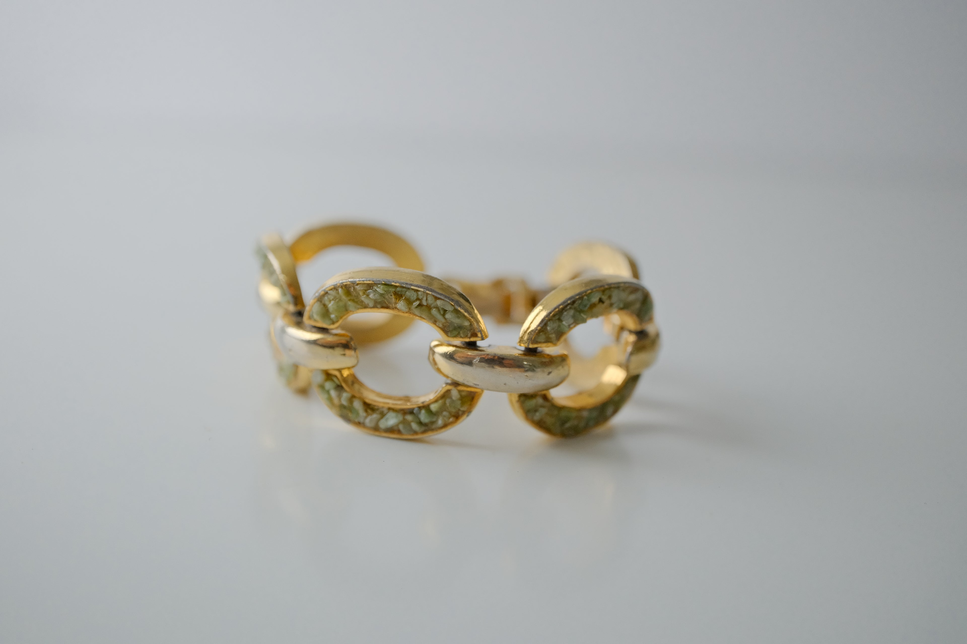 Vintage Jade Shards Gold Tone Bracelet