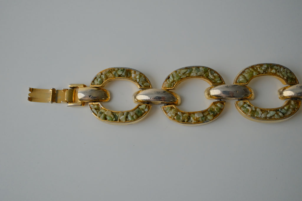 Vintage Jade Shards Gold Tone Bracelet