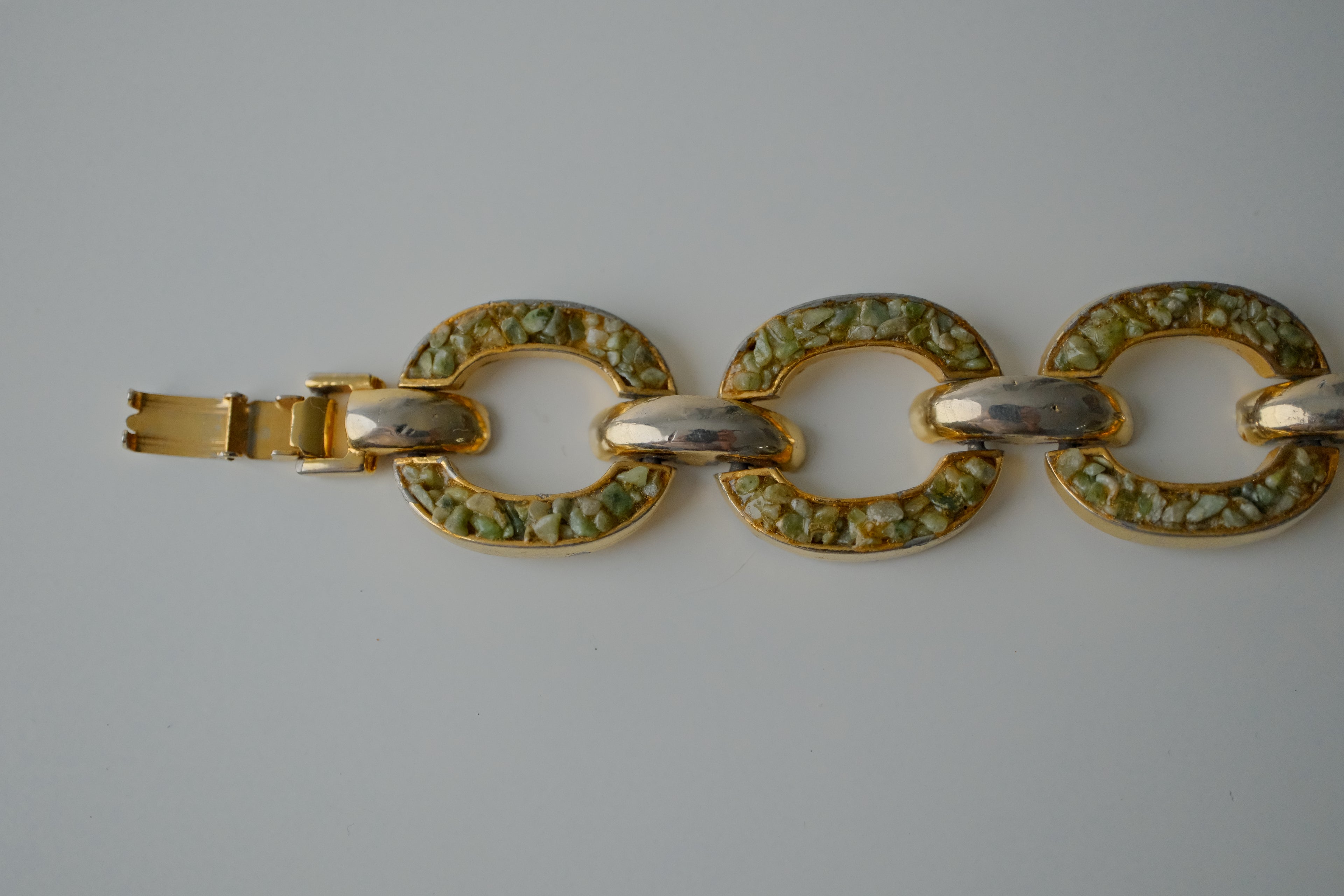 Vintage Jade Shards Gold Tone Bracelet