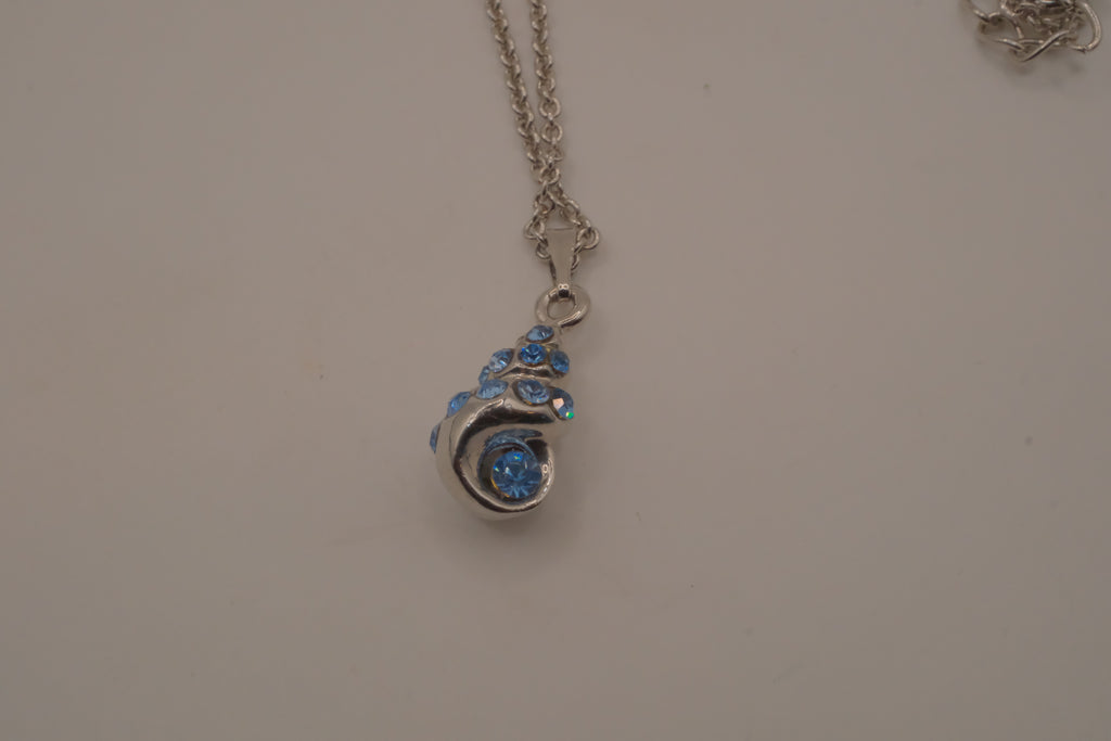 Blue swirling sea shell pendant necklace