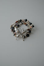 Vintage Silver Butterfly Layered Stretch Bracelet