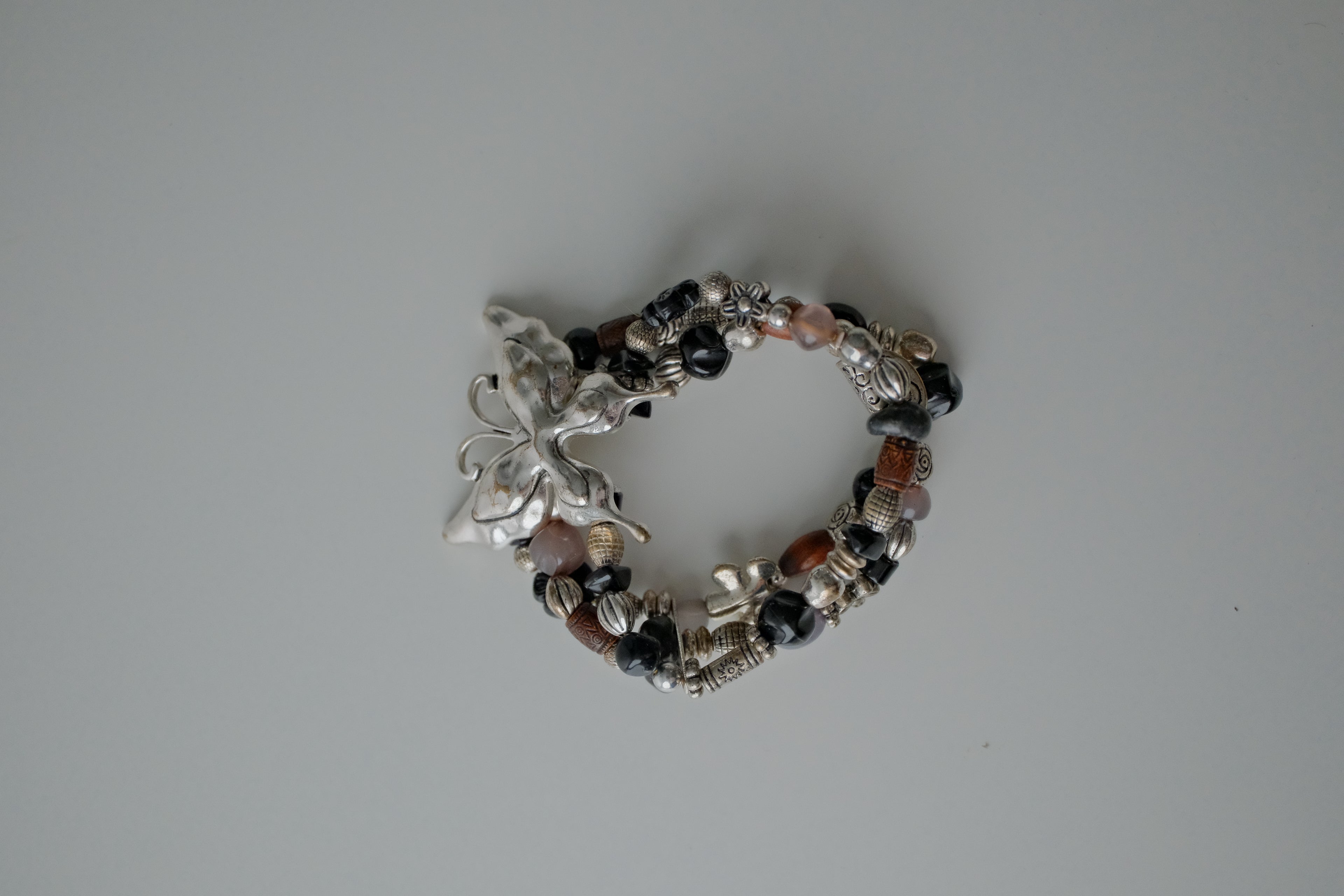Vintage Silver Butterfly Layered Stretch Bracelet