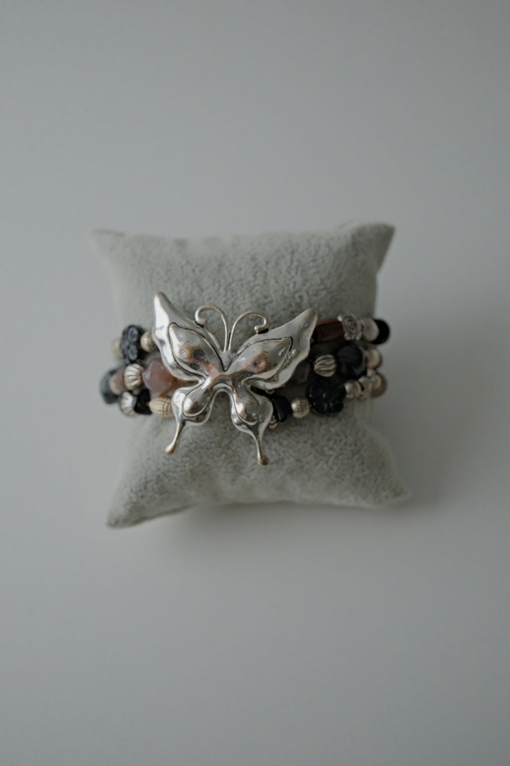 Vintage Silver Butterfly Layered Stretch Bracelet