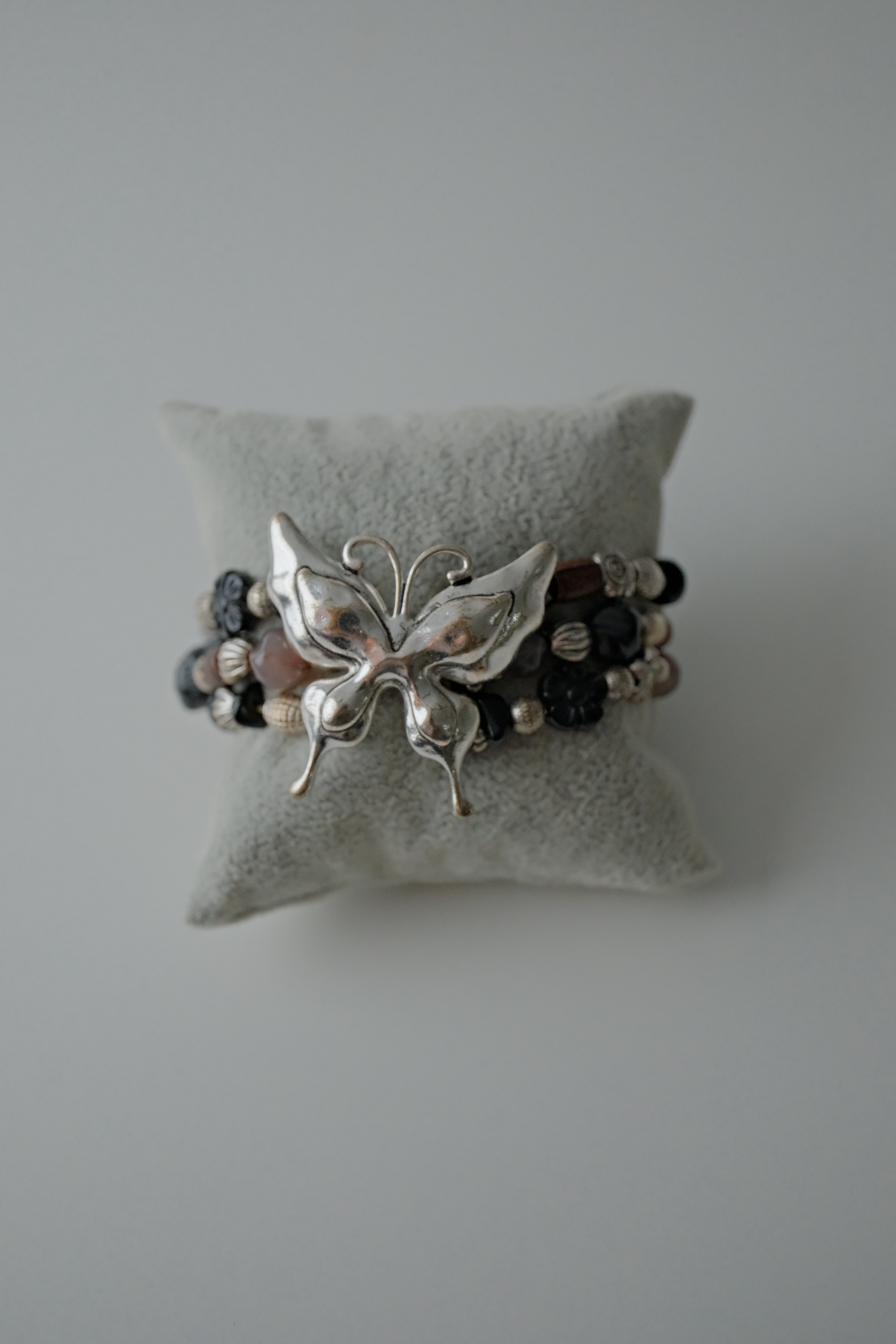 Vintage Silver Butterfly Layered Stretch Bracelet