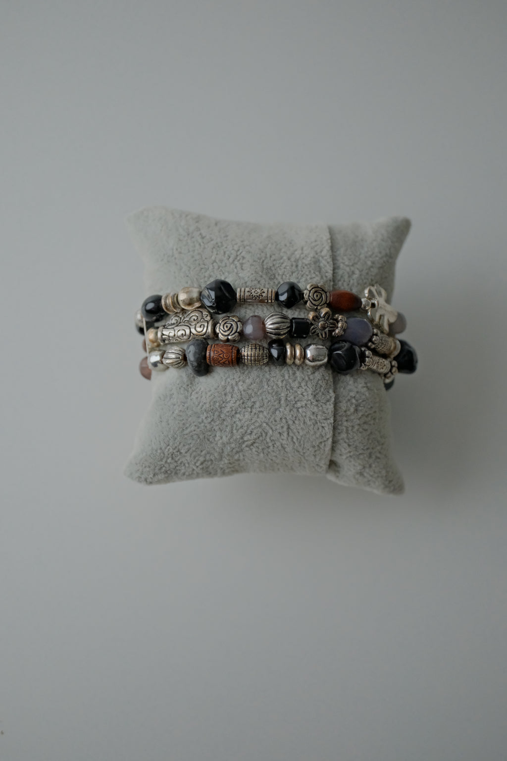 Vintage Silver Butterfly Layered Stretch Bracelet