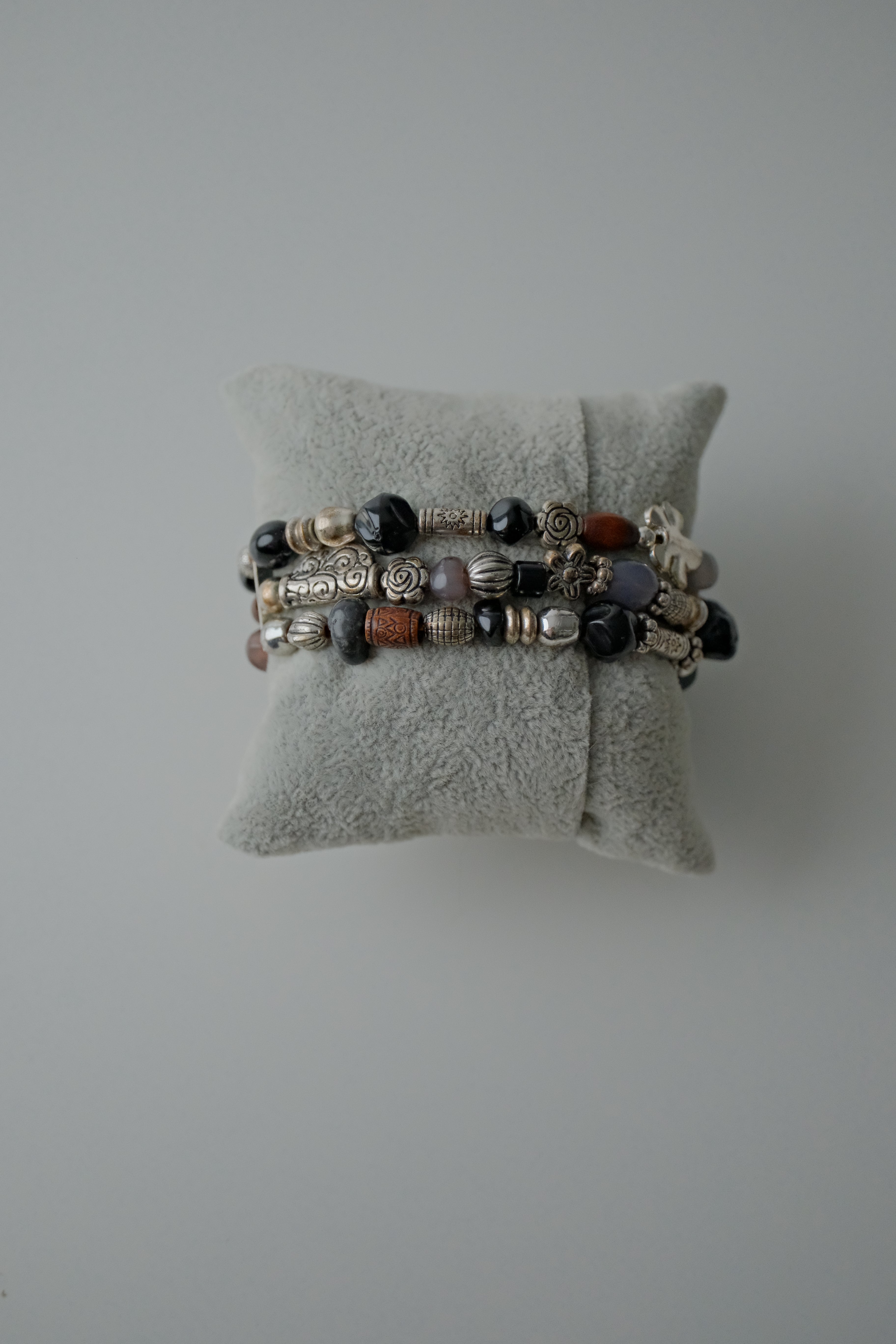 Vintage Silver Butterfly Layered Stretch Bracelet