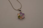 Sterling silver multicolor gemstone flower pendant necklace
