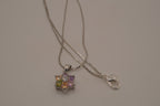 Sterling silver multicolor gemstone flower pendant necklace
