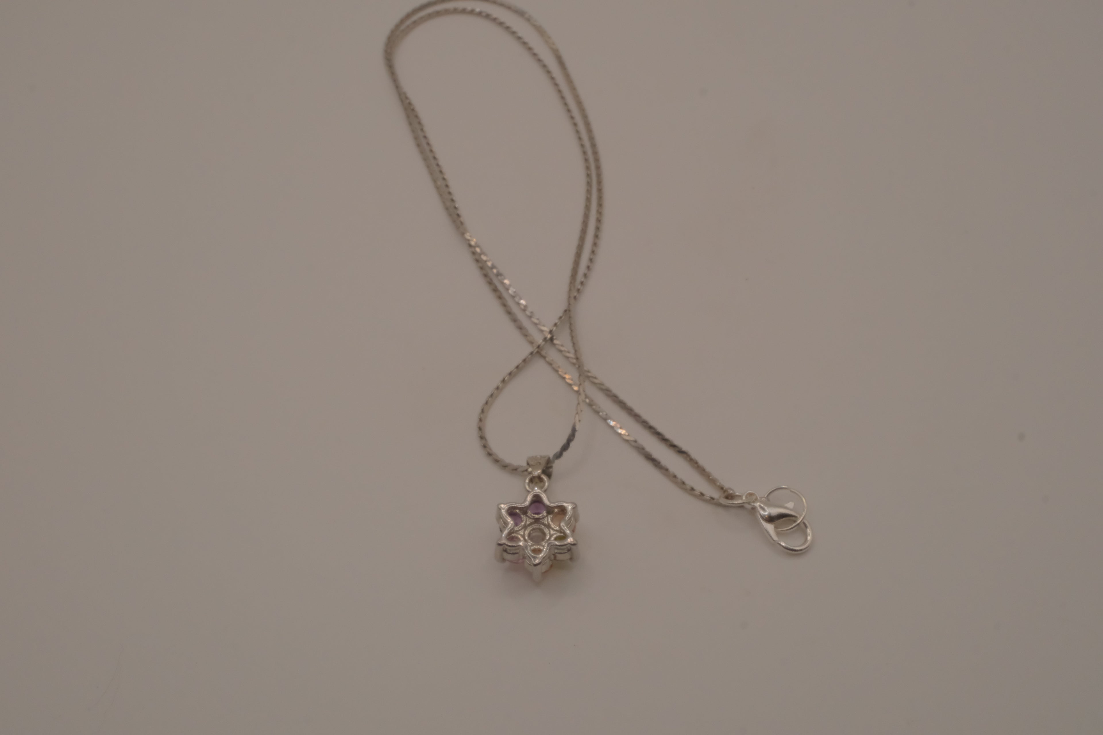 Sterling silver multicolor gemstone flower pendant necklace