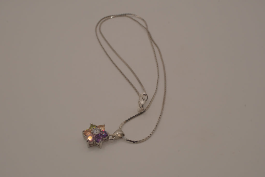 Sterling silver multicolor gemstone flower pendant necklace