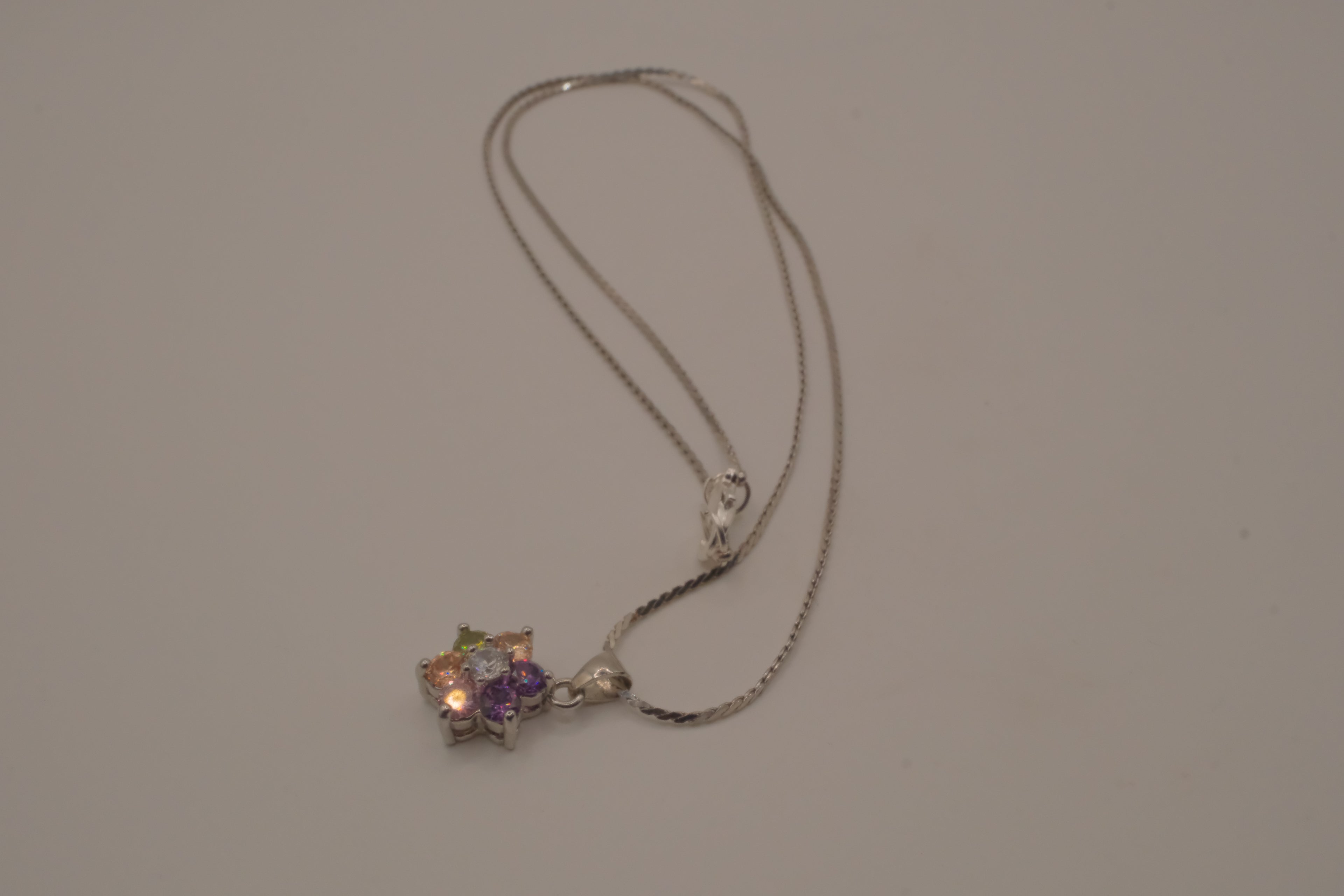 Sterling silver multicolor gemstone flower pendant necklace