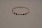 Vintage Mexican Sterling Silver Multi-Gemstone Inlay Hinged Bangle Bracelet