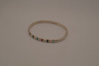 Vintage Mexican Sterling Silver Multi-Gemstone Inlay Hinged Bangle Bracelet