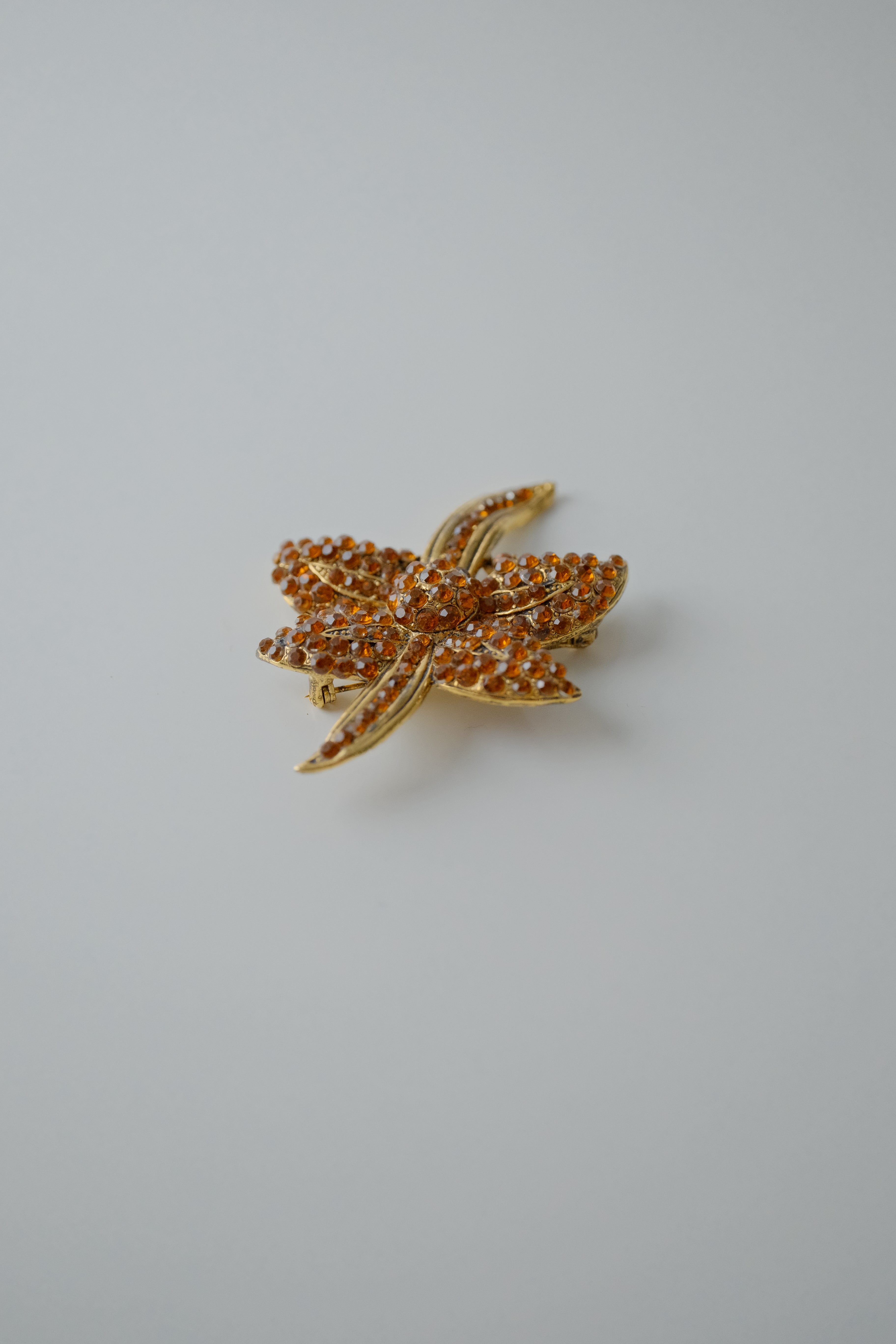 Vintage Orange Flower Rhinestone Brooch