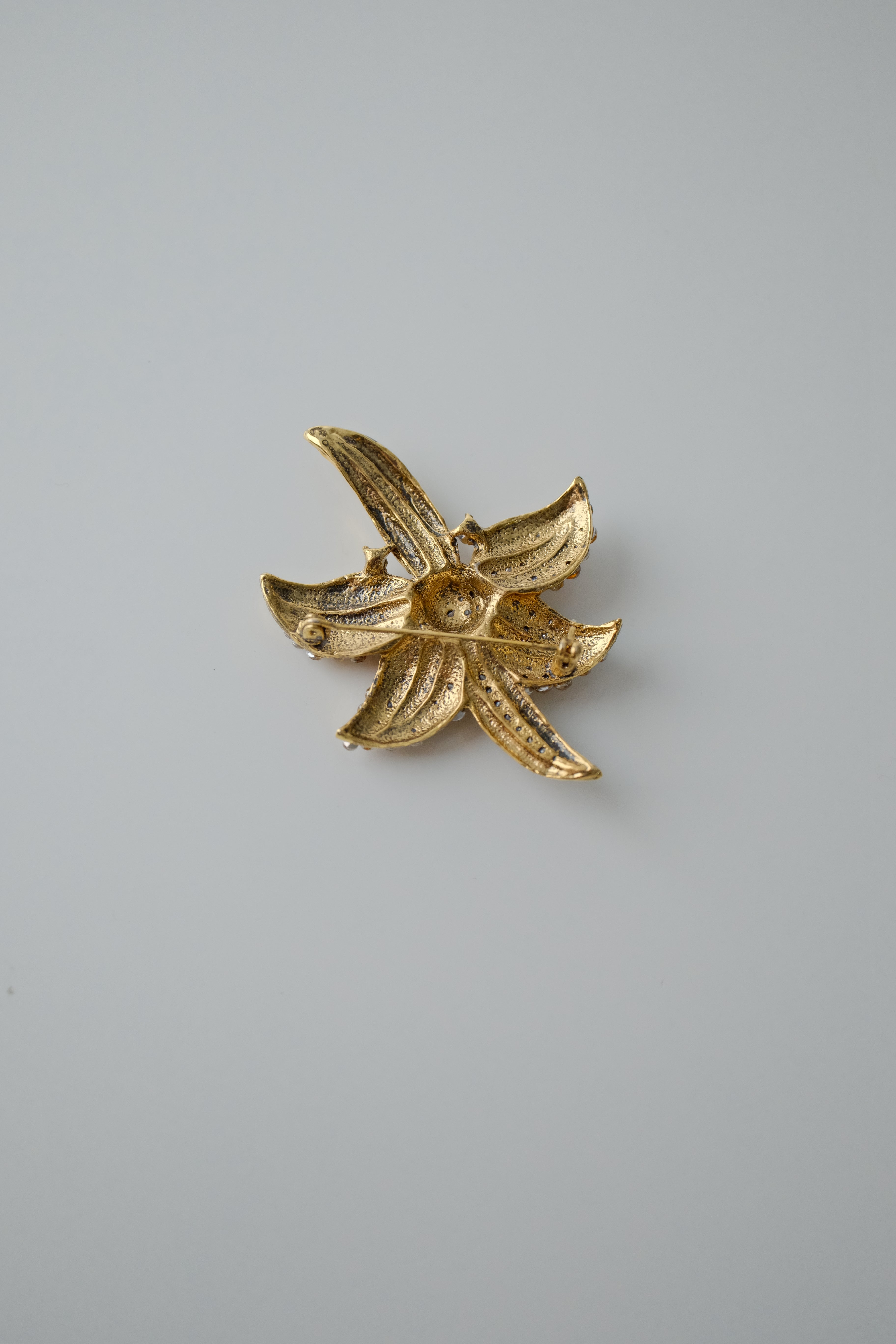 Vintage Orange Flower Rhinestone Brooch