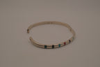 Vintage Mexican Sterling Silver Multi-Gemstone Inlay Hinged Bangle Bracelet