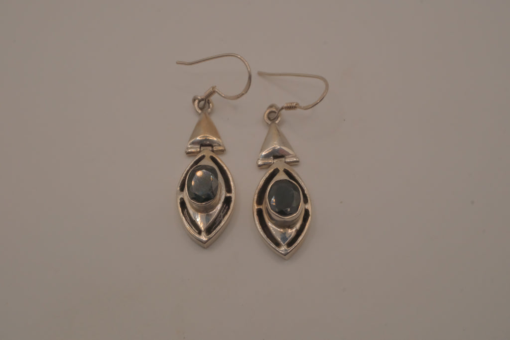 Vintage Sterling silver marquise-cut Black Onyx earrings