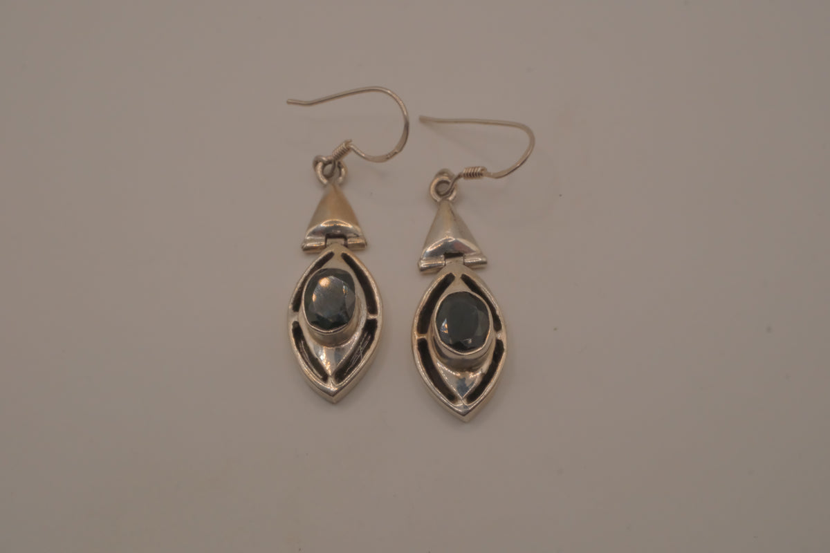 Vintage Sterling silver marquise-cut Black Onyx earrings