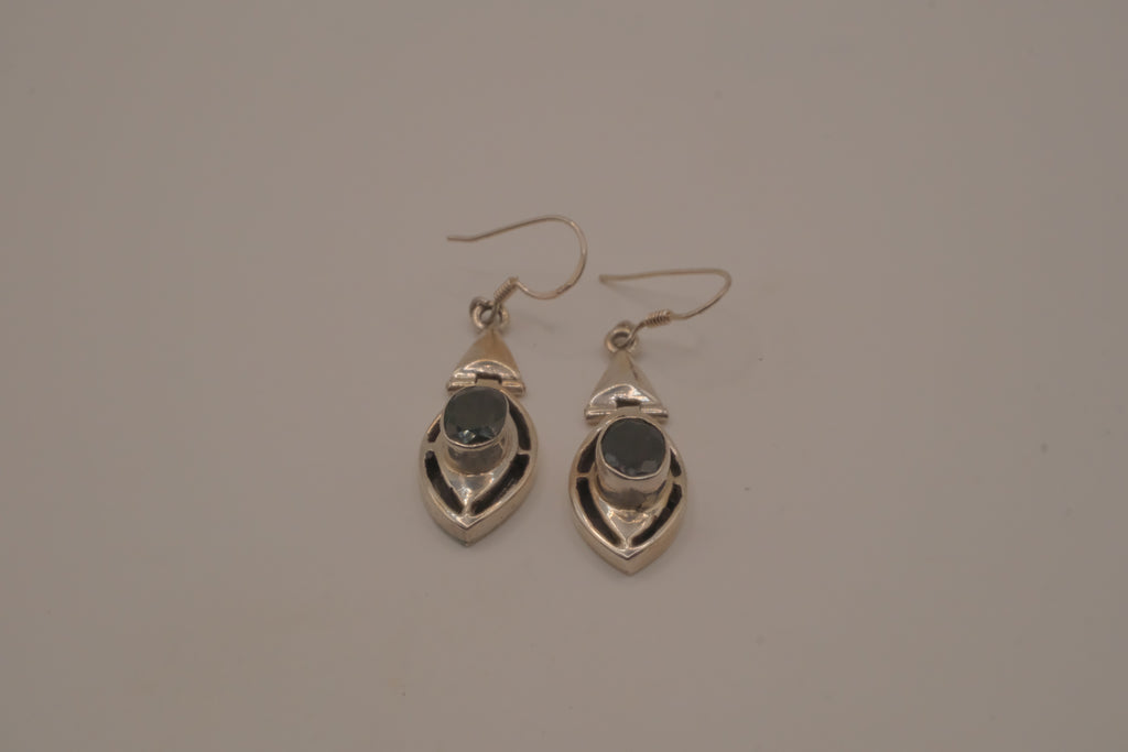 Vintage Sterling silver marquise-cut Black Onyx earrings