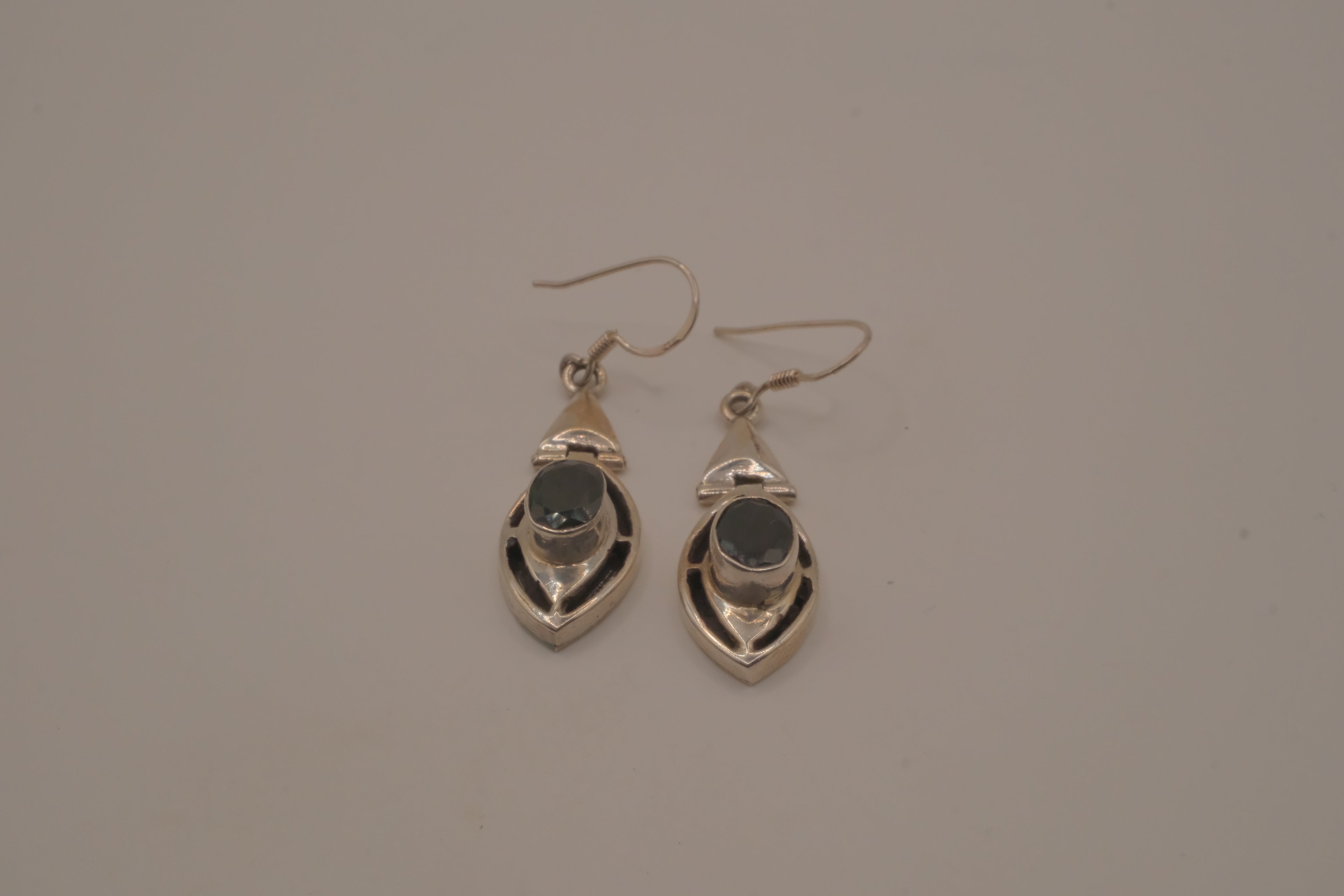 Vintage Sterling silver marquise-cut Black Onyx earrings