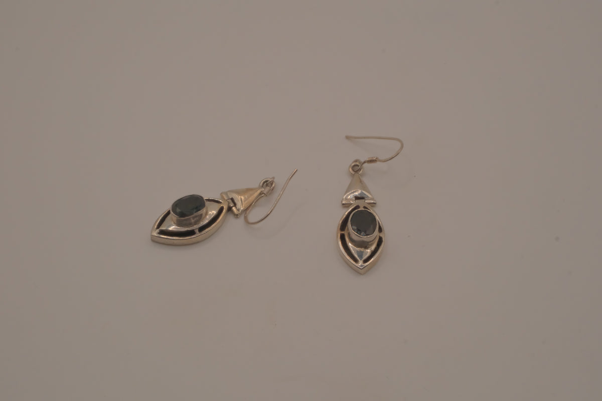 Vintage Sterling silver marquise-cut Black Onyx earrings