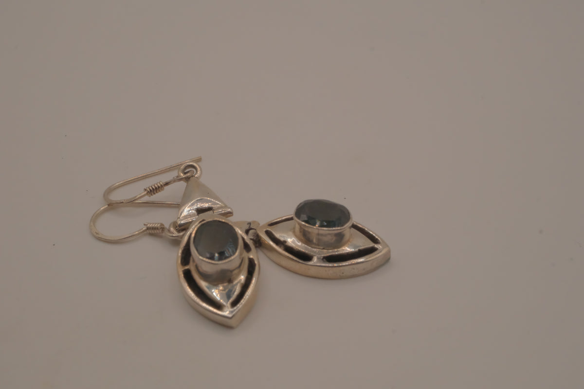 Vintage Sterling silver marquise-cut Black Onyx earrings