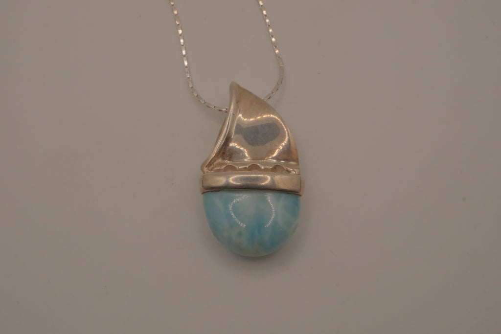 Sterling silver Larimar sailboat pendant