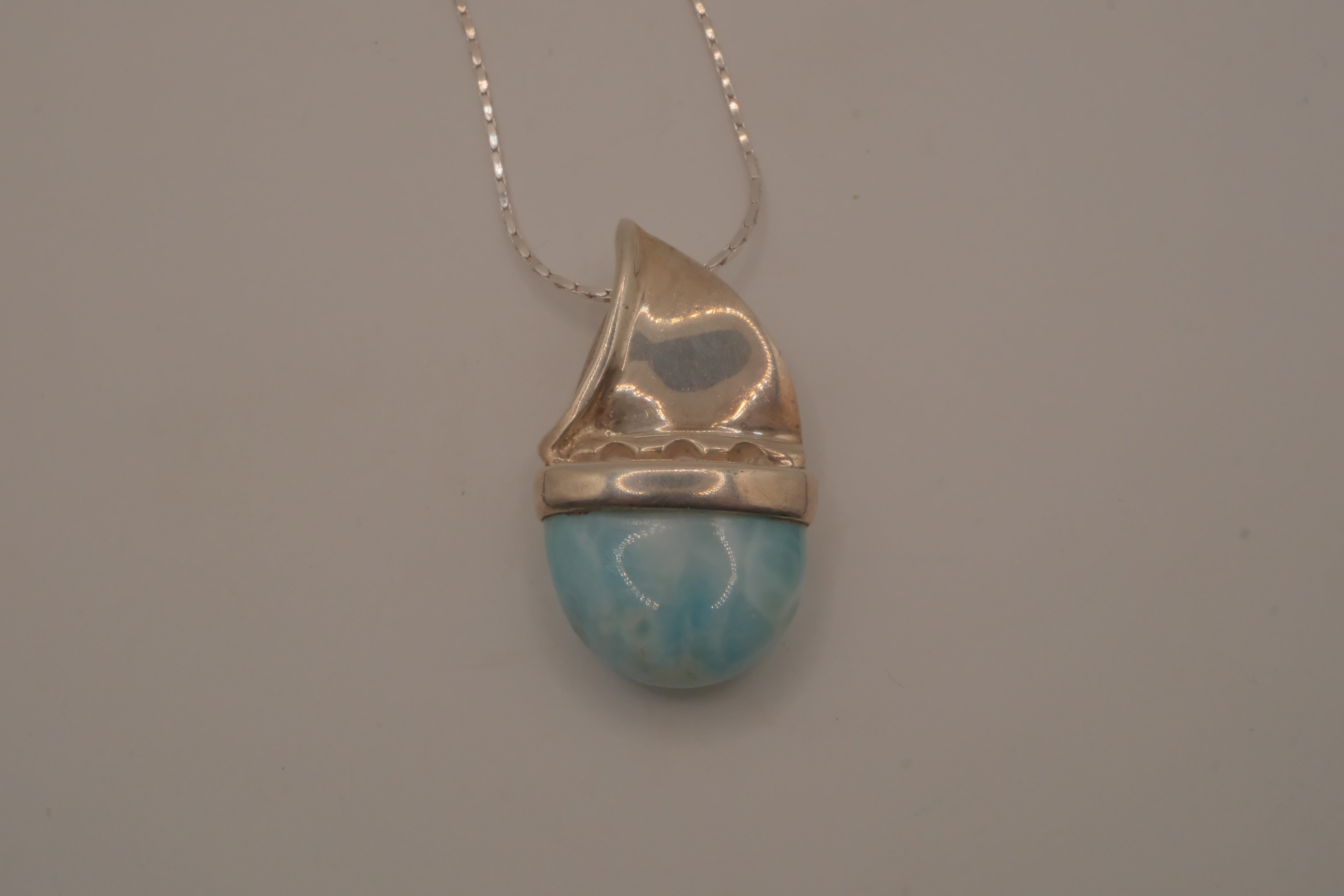 Sterling silver Larimar sailboat pendant