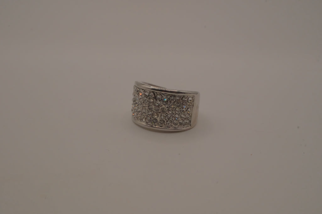 Silver tone wide pave cocktail band ring