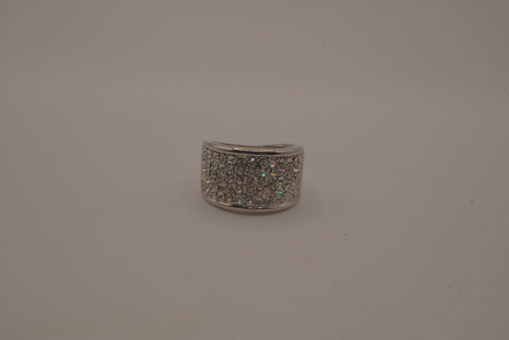Silver tone wide pave cocktail band ring