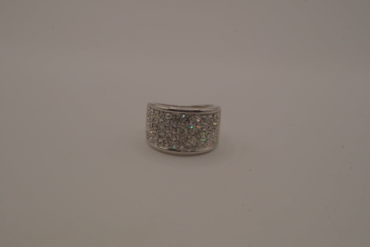 Silver tone wide pave cocktail band ring