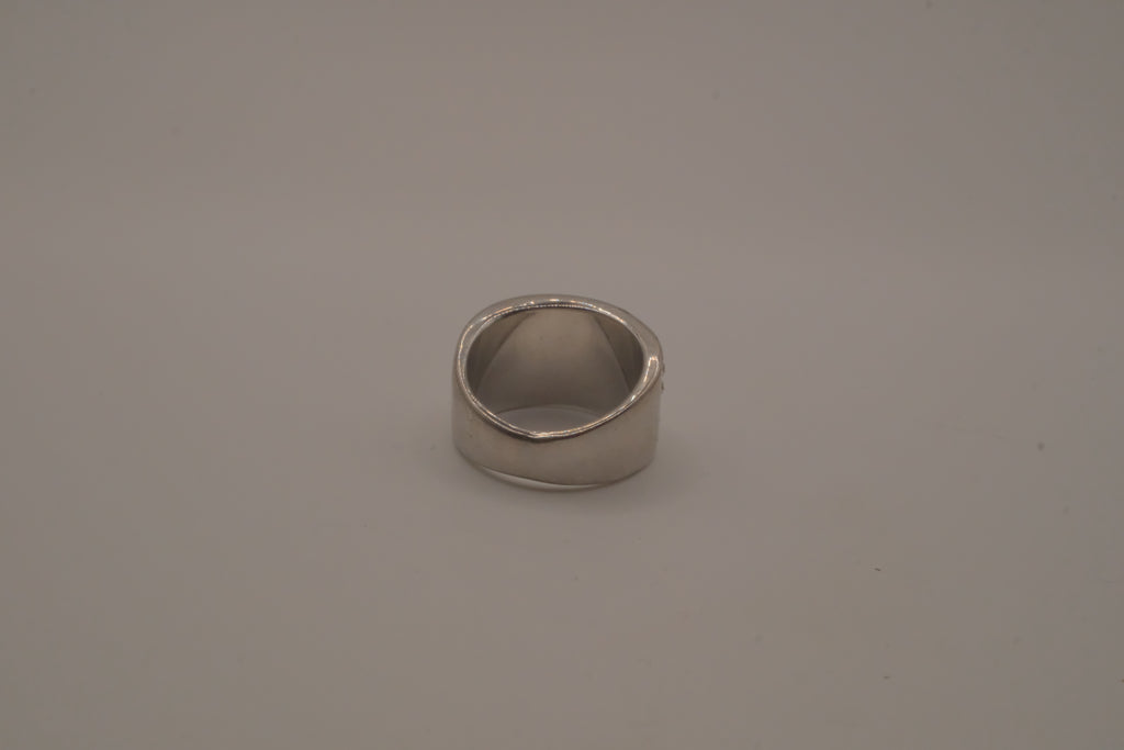 Silver tone wide pave cocktail band ring