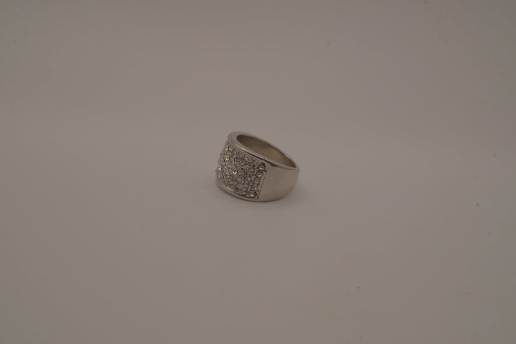 Silver tone wide pave cocktail band ring