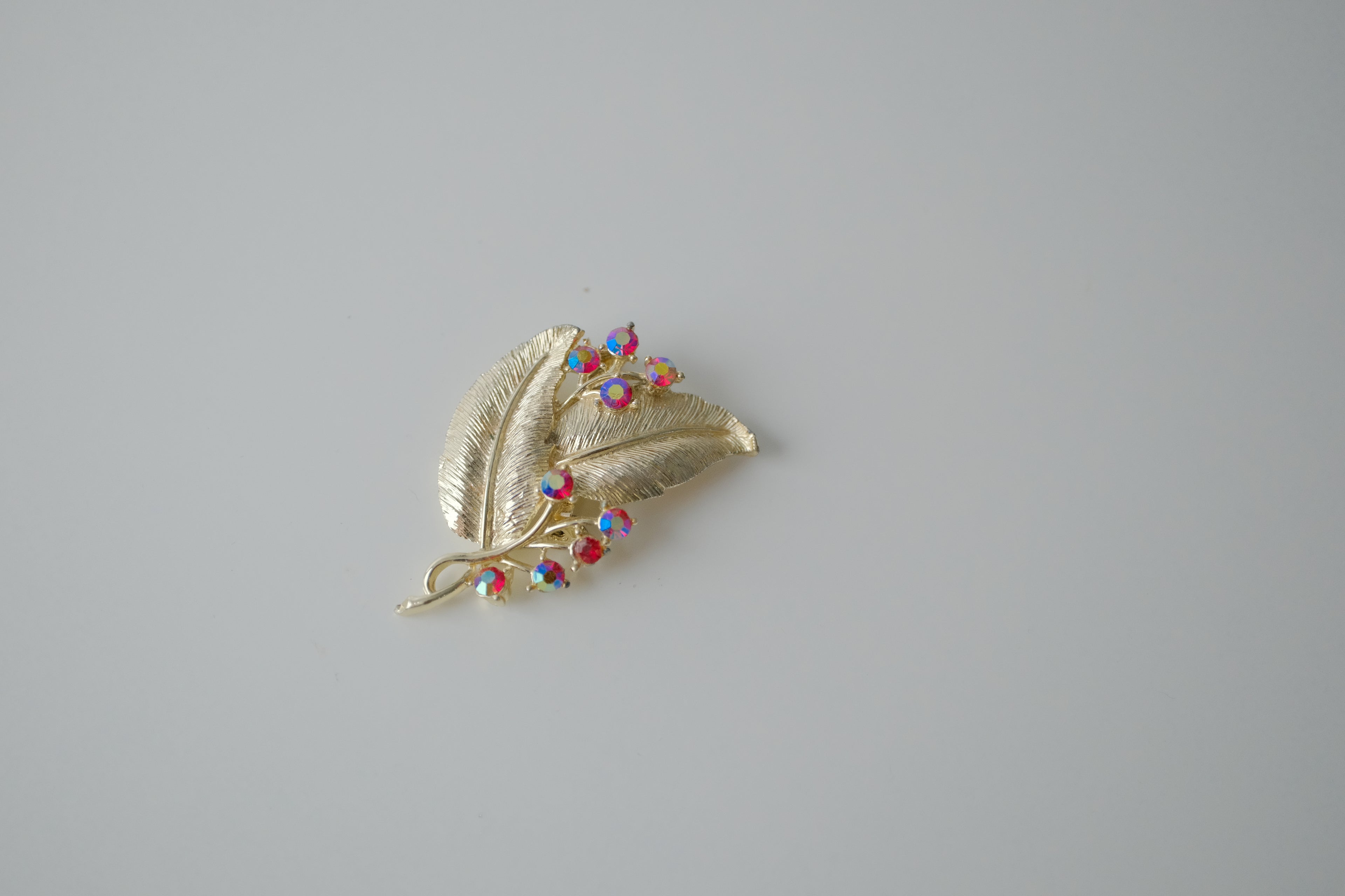 Vintage Coro Rhinestone Leaf Brooch