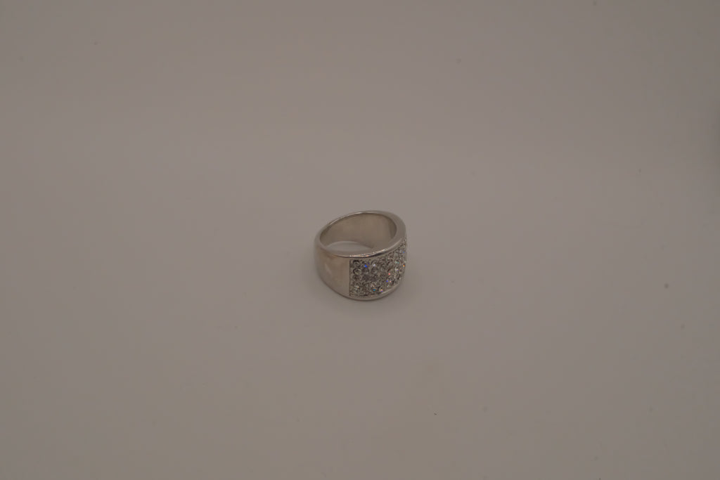 Silver tone wide pave cocktail band ring