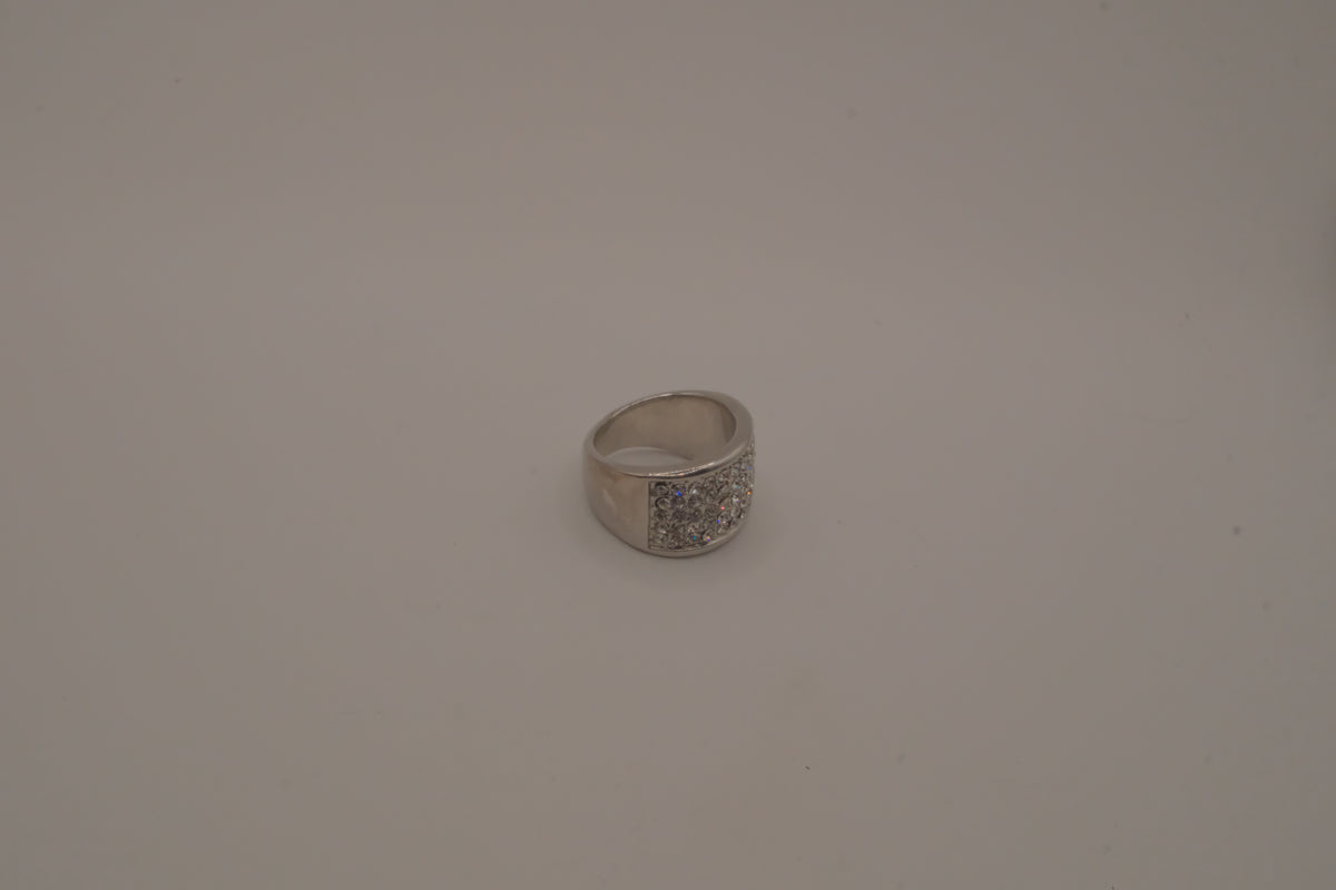 Silver tone wide pave cocktail band ring