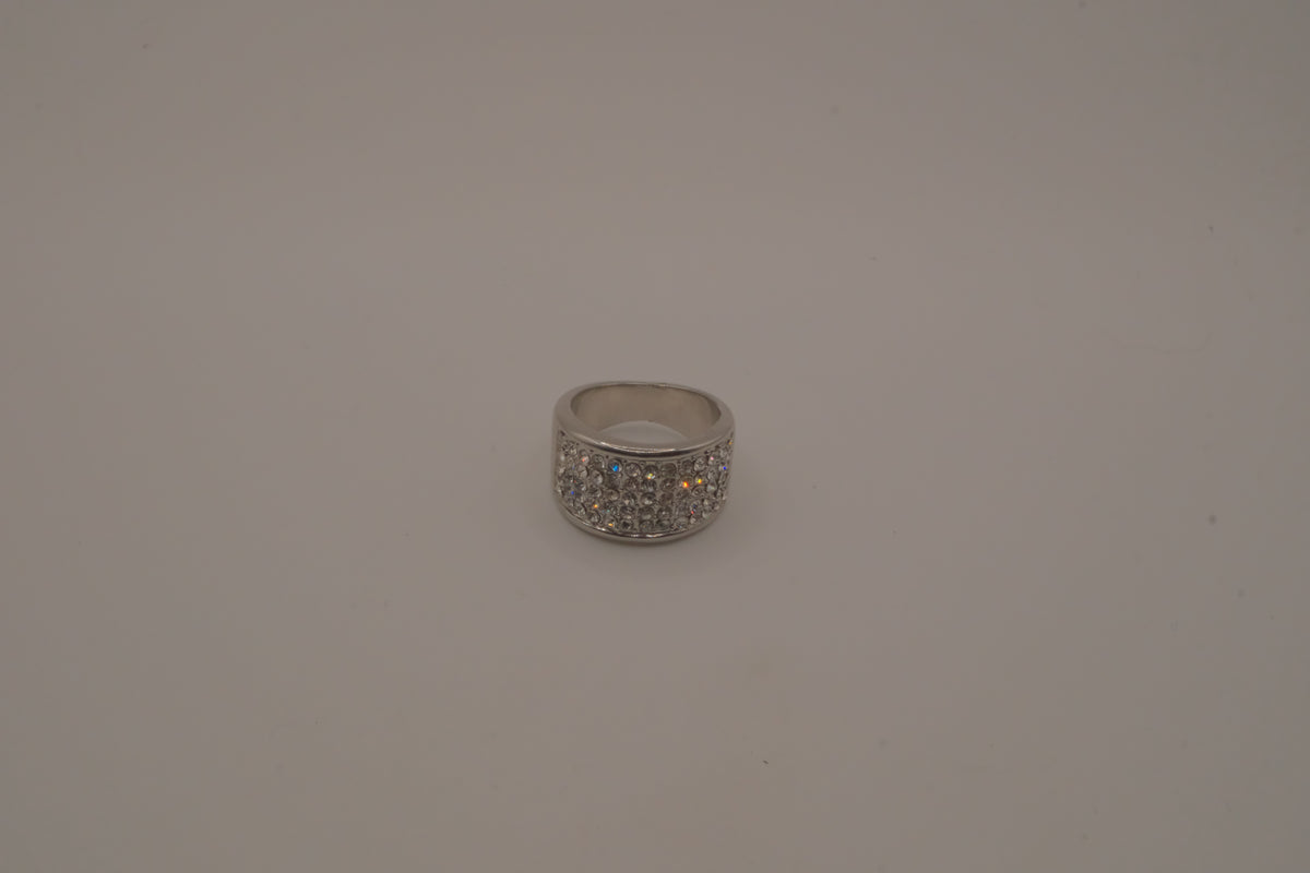 Silver tone wide pave cocktail band ring