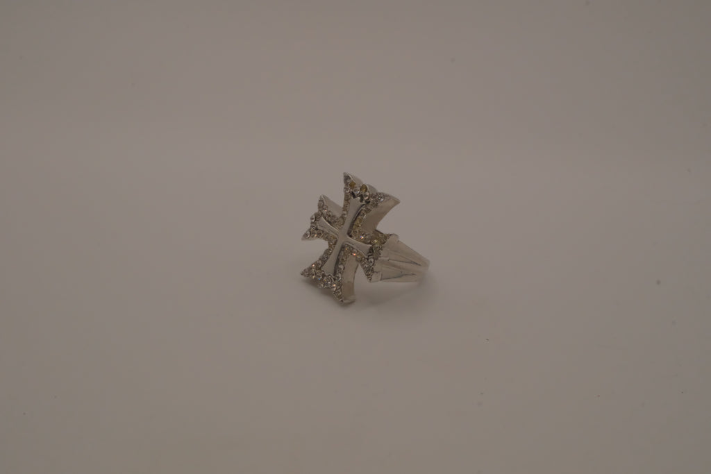 Silver tone Maltese cross ring
