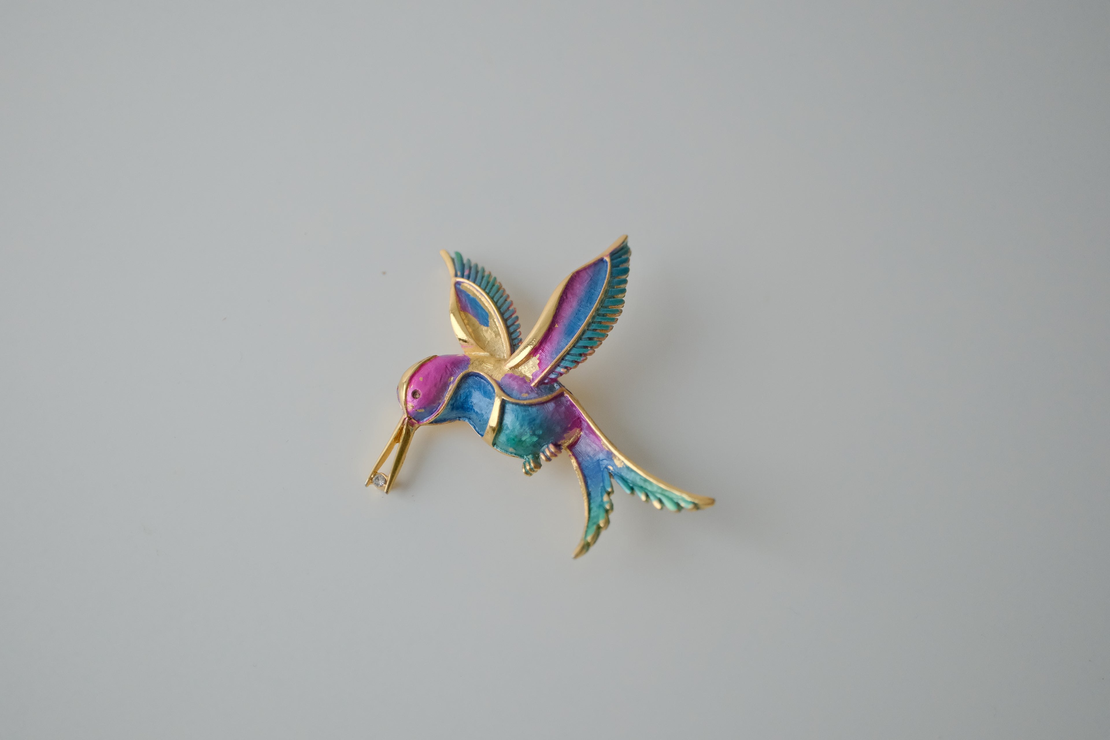 Vintage Colourful Hummingbird Brooch