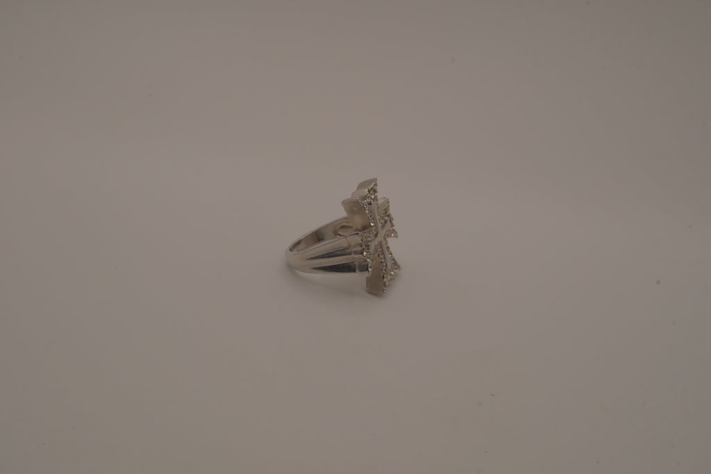 Silver tone Maltese cross ring