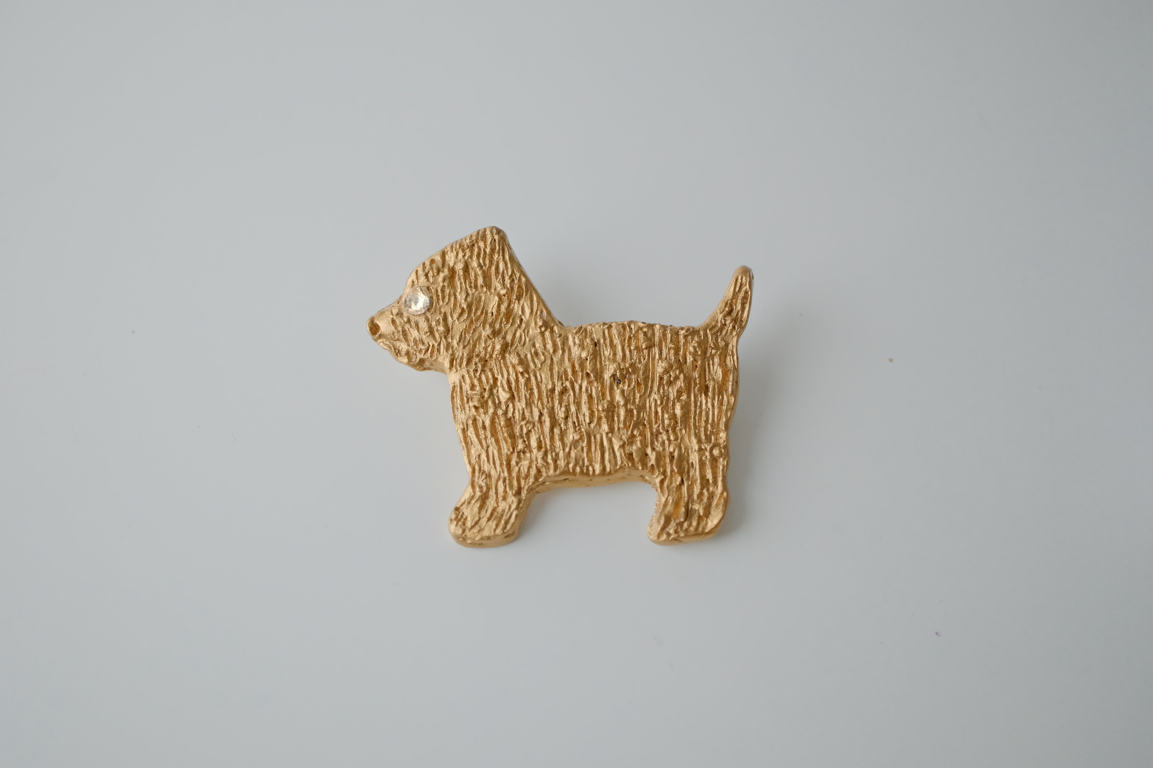 Vintage Textured Gold Tone Dog Brooch