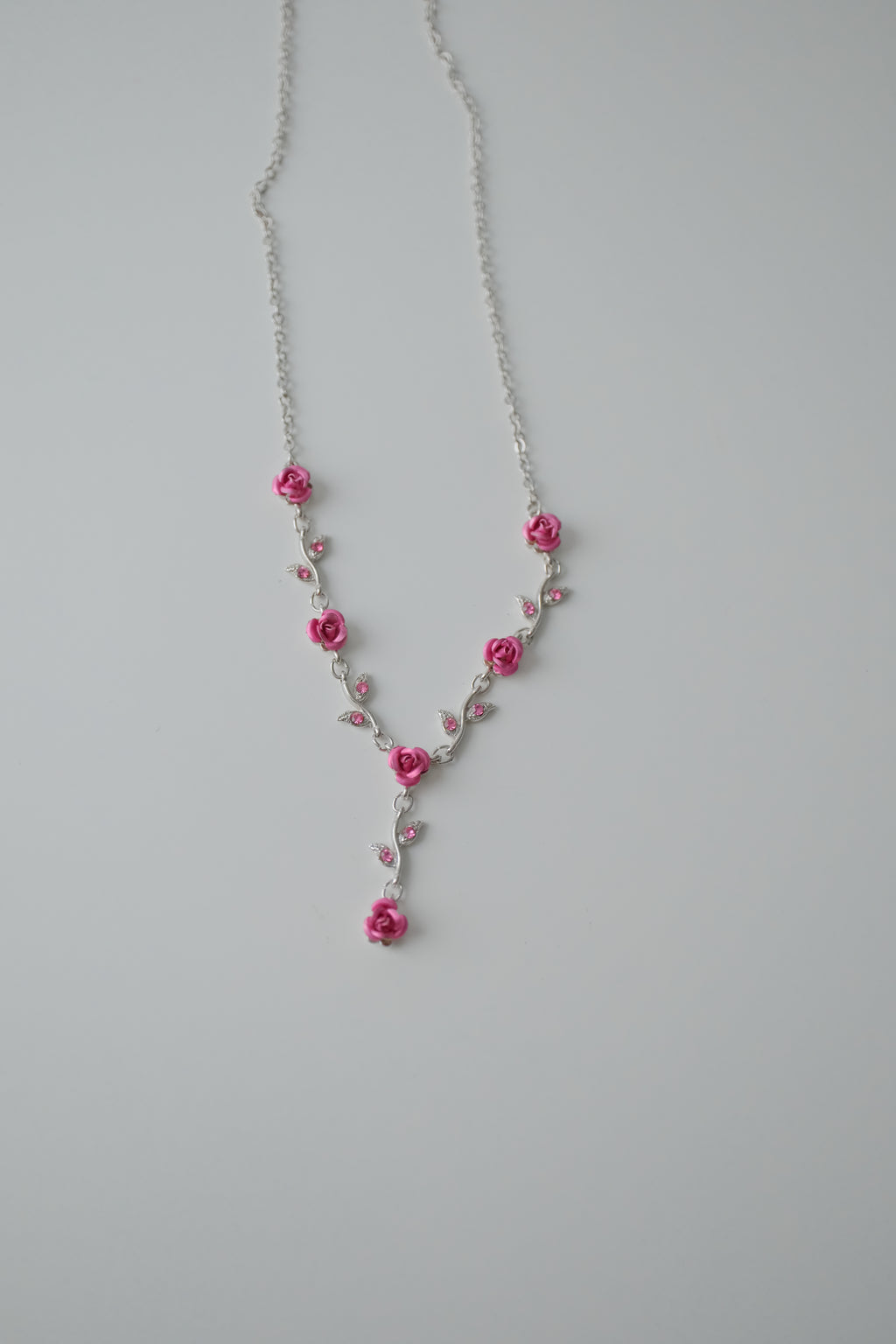 Vintage Pink Flower Crystal Necklace