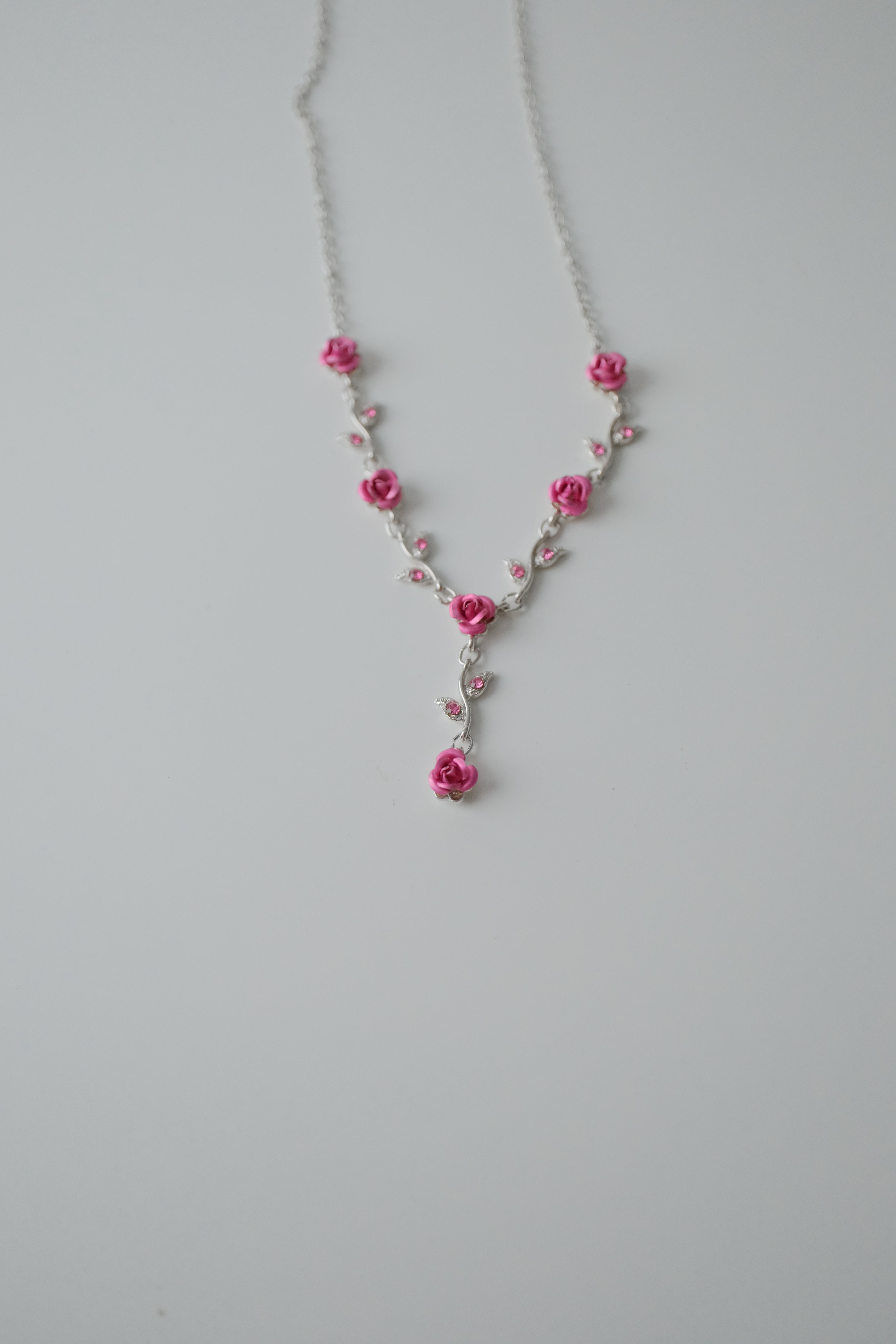 Vintage Pink Flower Crystal Necklace