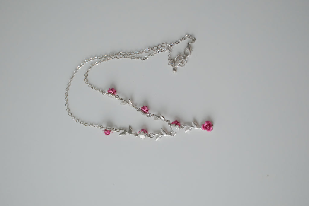 Vintage Pink Flower Crystal Necklace