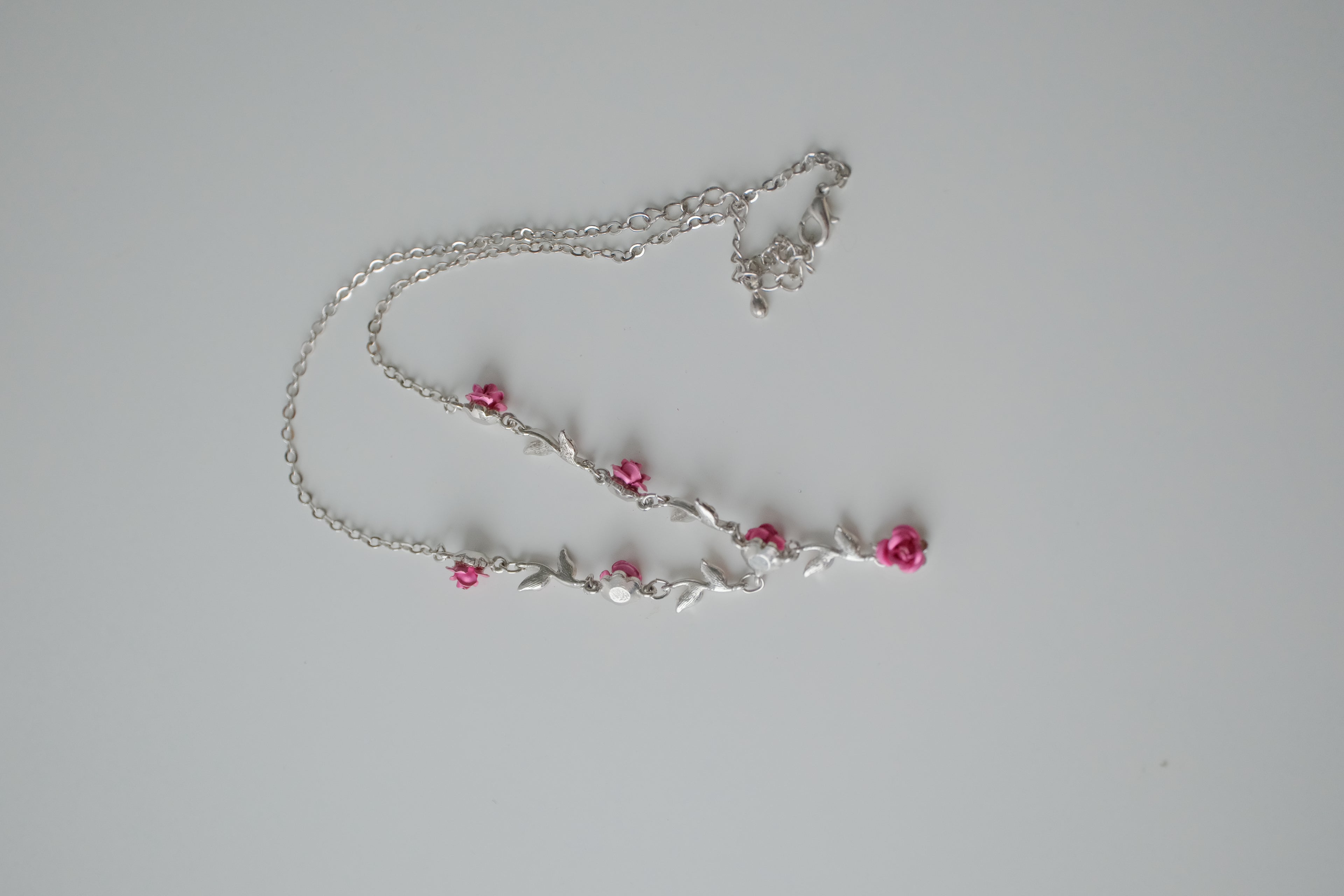 Vintage Pink Flower Crystal Necklace