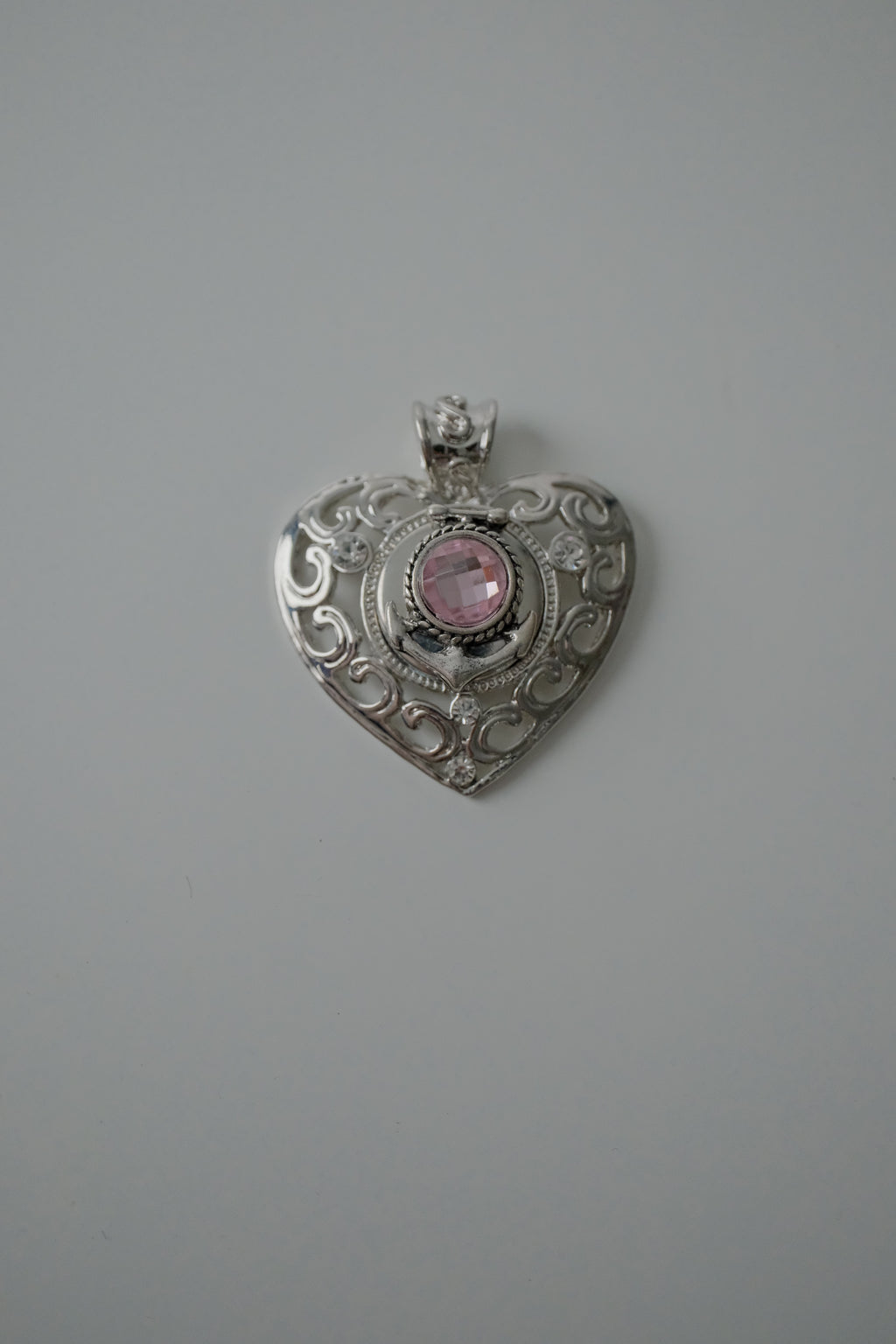 Vintage Filigree Heart with Pink Stone Pendant