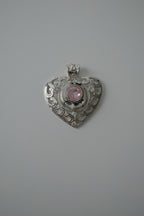 Vintage Filigree Heart with Pink Stone Pendant
